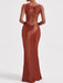 Satin Backless Bodycon Sexy Maxi Dress Women High Elastic Satin O Neck Sleeveless