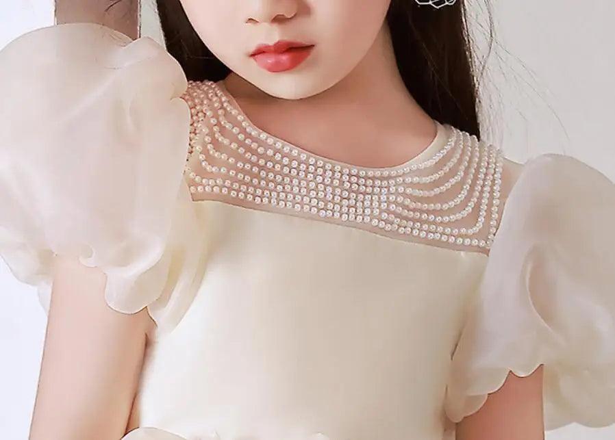Charming Girls' Princess Ball Gown with Elegant Beading and Bow for Birthday Parties and Performances
