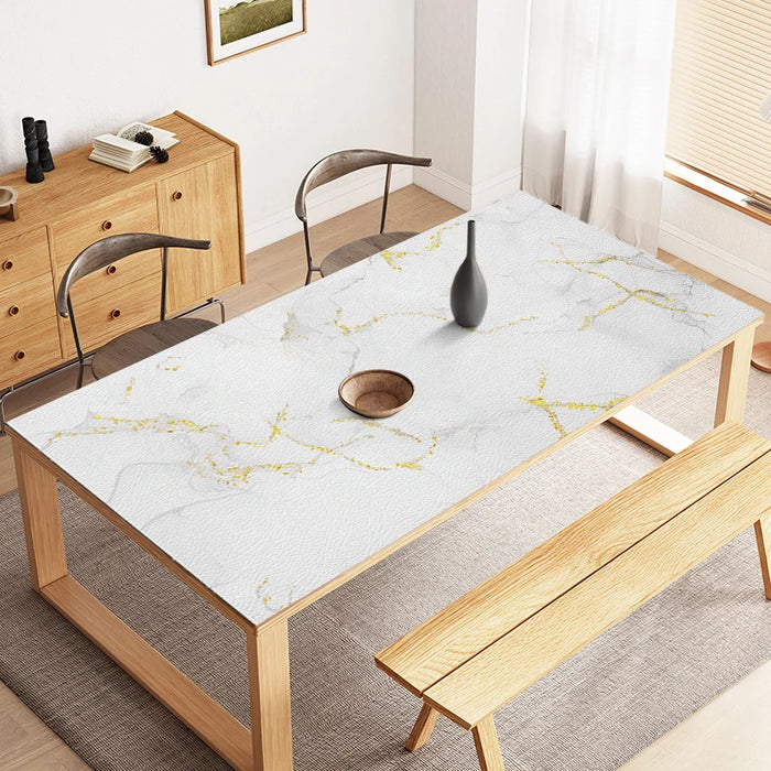 Elegant Marble-Print Leather Table Mat - Versatile Dining & Kitchen Protector