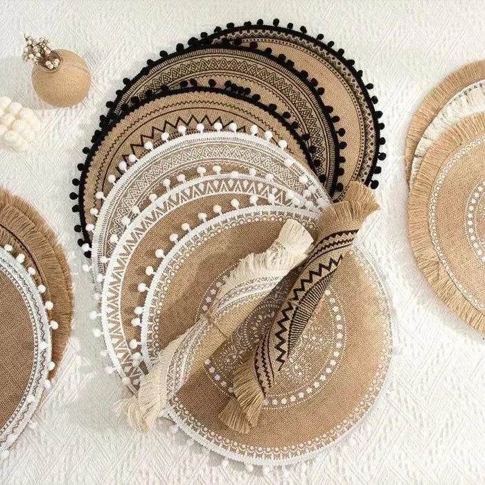 Eco-Friendly Non-Slip Jute Round Placemats - Elegant Dining Table Accessories for Entertaining and Celebrations