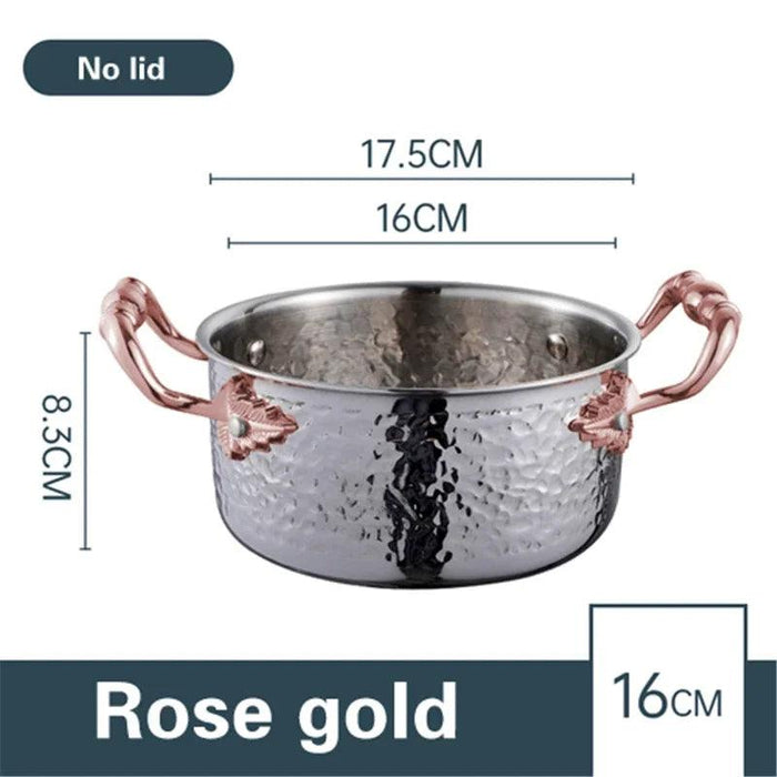 Golden Print Stainless Steel Hot Pot for Single Serving - 16cm Induction Cooker Compatible