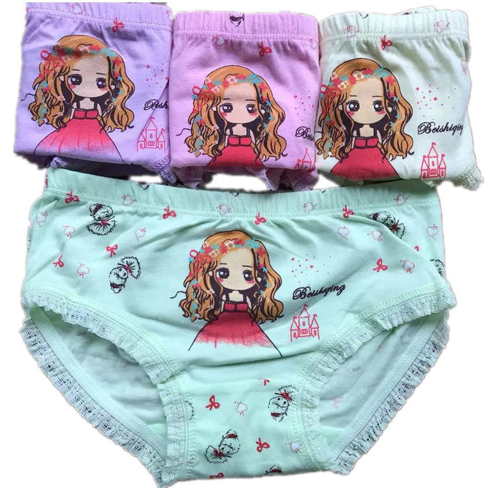 4 pcs Girls' Cotton Briefs Collection - Soft, Breathable & Playful Patterns for Kids