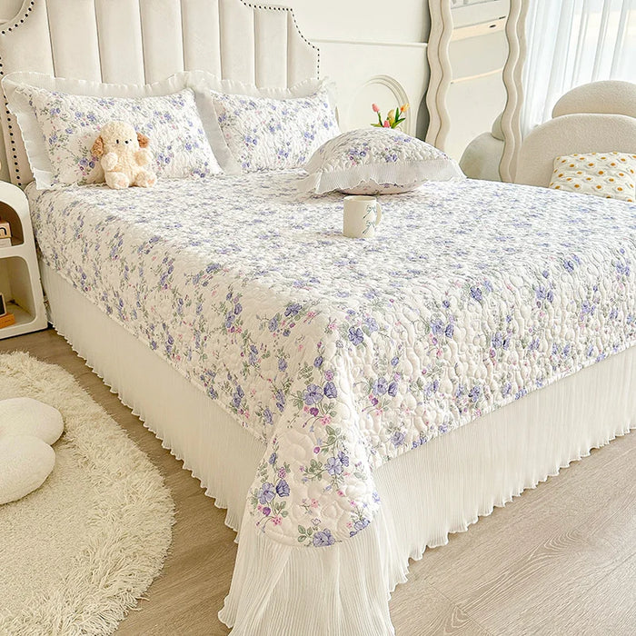 Floral Cotton Bedspread Quilted Mattress Protector - 100% Soft Skin-Friendly Bedding Cover