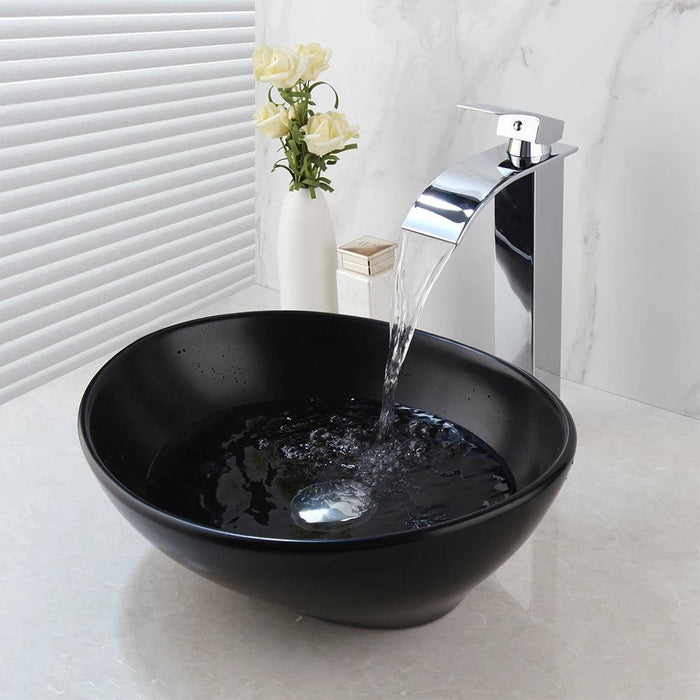 Artisan Hand-Painted Tempered Glass Sink Ensemble with Modern Chrome Faucet