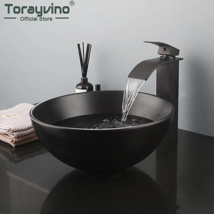 Artisan Hand-Painted Tempered Glass Sink Ensemble with Modern Chrome Faucet