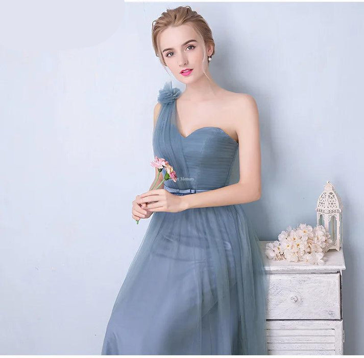 Elegant Custom Dusty Blue Tulle A-Line Dresses for Special Events and Bridesmaids