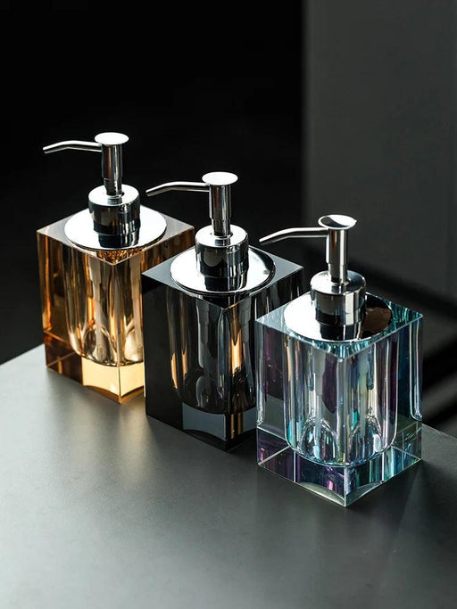 Sophisticated Square Hotel Glass Soap Dispenser with Polished Silver Pump for Contemporary Bathrooms