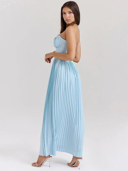 Glamorous Off-Shoulder High Waist Pleated Maxi Dress - Backless Bodycon Long Gown for Women