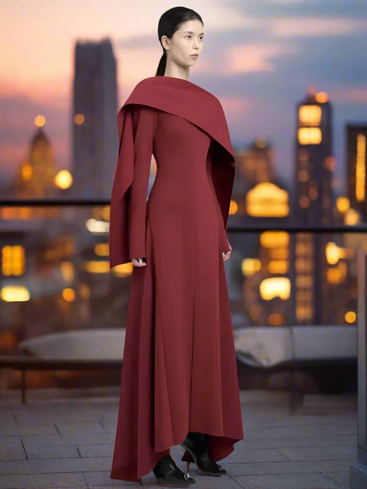 Backless Evening Gown with Long Sleeves and Unique Patchwork for Women