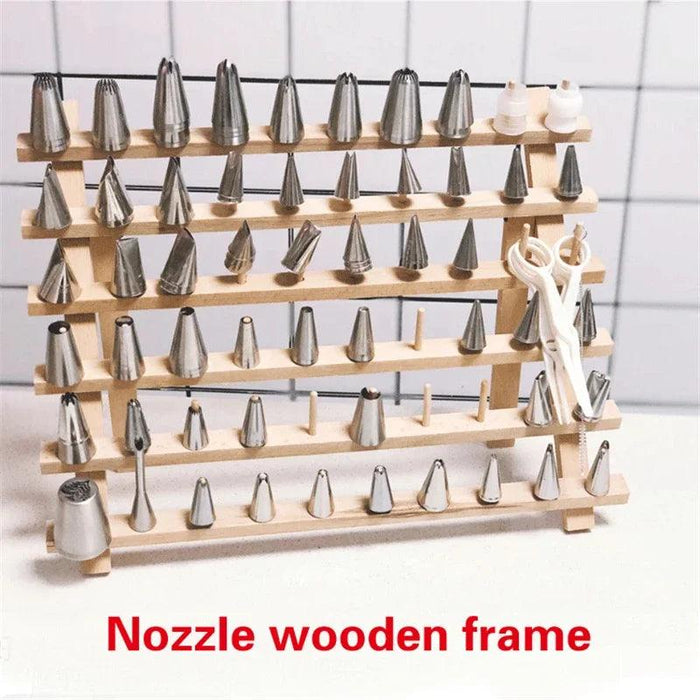 Korean Stainless Steel Cake Decorating Tool Set with Wooden Organizer