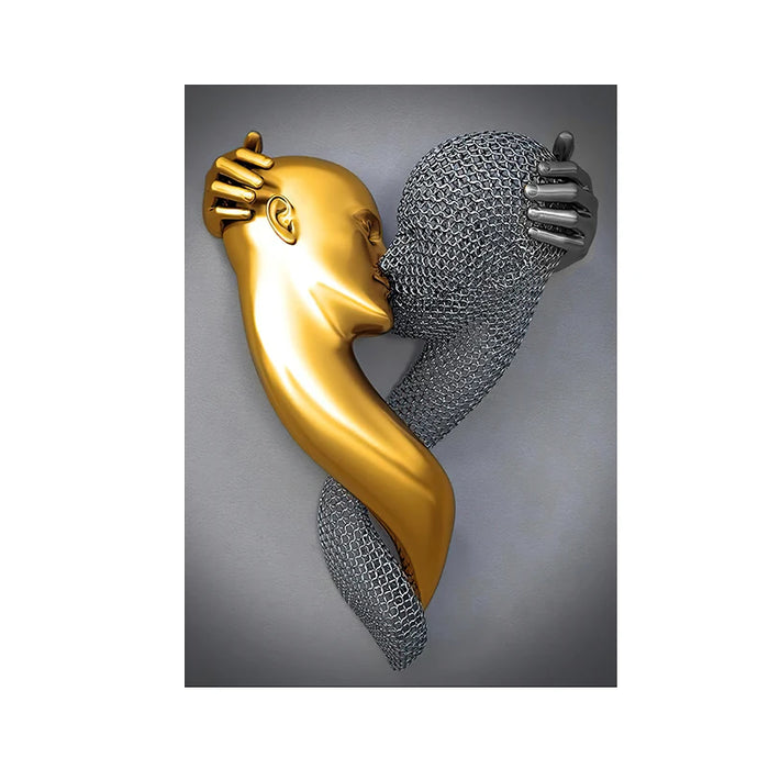 Silver and Gold 3D Love Heart Metal Art Sculpture - Elegant Home Decor Accent