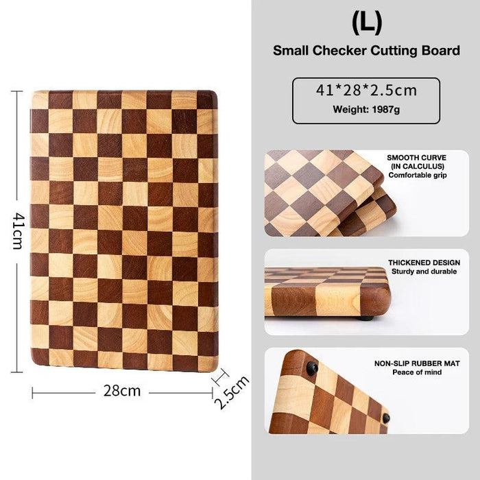 Artisan Acacia Wood Cutting Board with Unique Checkerboard Pattern - Non-slip Solid Wood Kitchen Essential