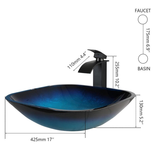 Elegant Blue Glass Bathroom Sink Set with Waterfall and Stream Faucet - Chic Home Upgrade