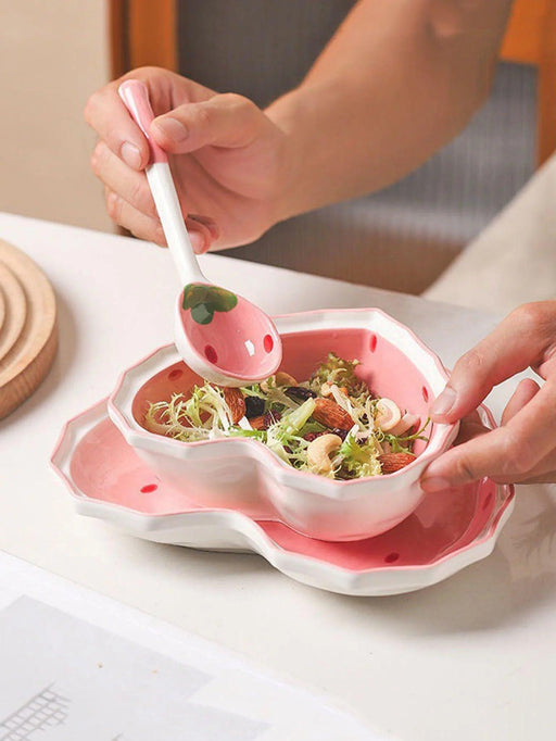 Strawberry Delight Dining Ensemble: Bowl, Spoon, and Plate Set