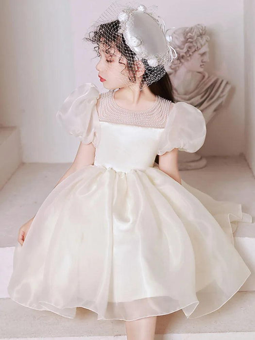 Charming Girls' Princess Ball Gown with Elegant Beading and Bow for Birthday Parties and Performances