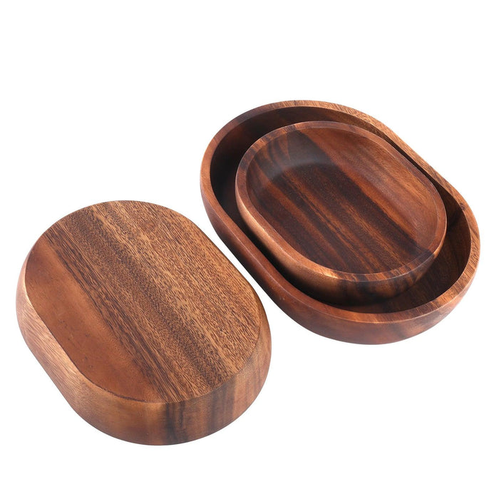 Acacia Wood Bowl Trio - Elegant Oval Serving Dishes for Salads, Fruits, and Desserts