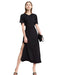 Chic Minimalist V-Neck Pleated Summer Dress with Lace-Up Detail for Women