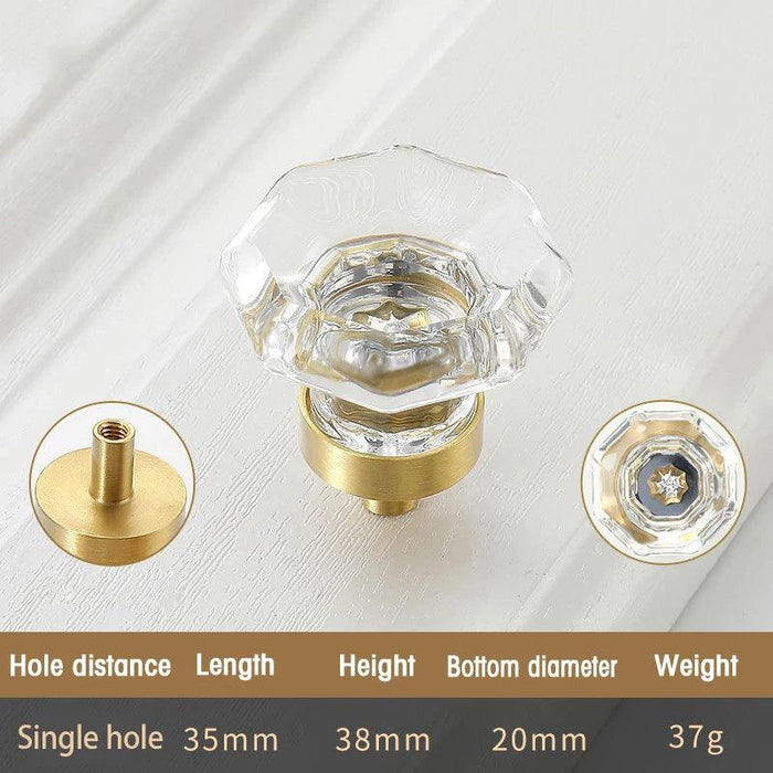 Chic Gold-Base Crystal Glass Knobs for Stylish Kitchen Cabinets and Furniture