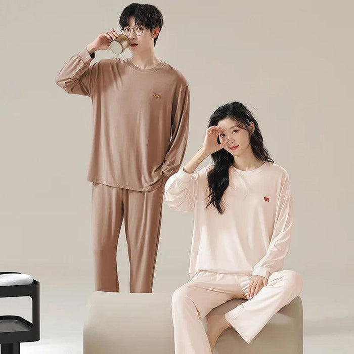 Chic Spring 2024 Modal Couples Pajama Set - Long Sleeve Loungewear with Cozy Round Neck