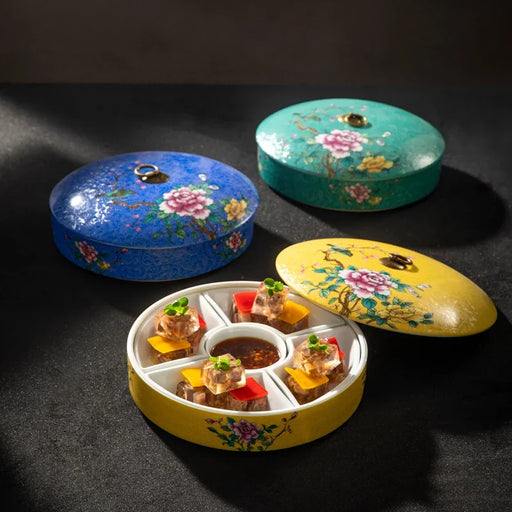 Artistic Ceramic Serving Bowl Set with Unique Five-Grid Layout