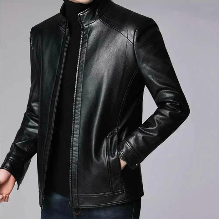 Men's Stylish Faux Leather Biker Jacket - Warm and Windproof Outerwear