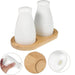 Farmhouse Style Ceramic Salt and Pepper Shaker Set with Bamboo Tray