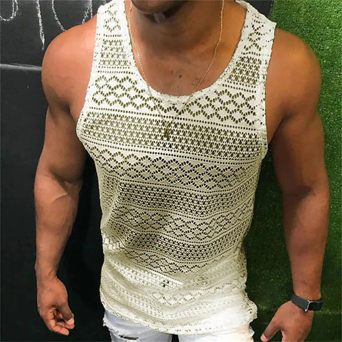 Men's Summer Mesh Tank Top - Breathable Sleeveless Fitness Vest with See-Through Design