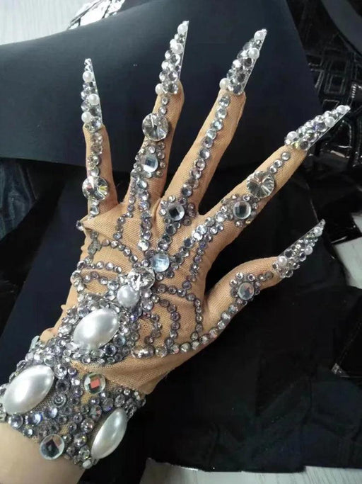 Sparkling Rhinestone Performance Gloves - Shine Bright on Stage!