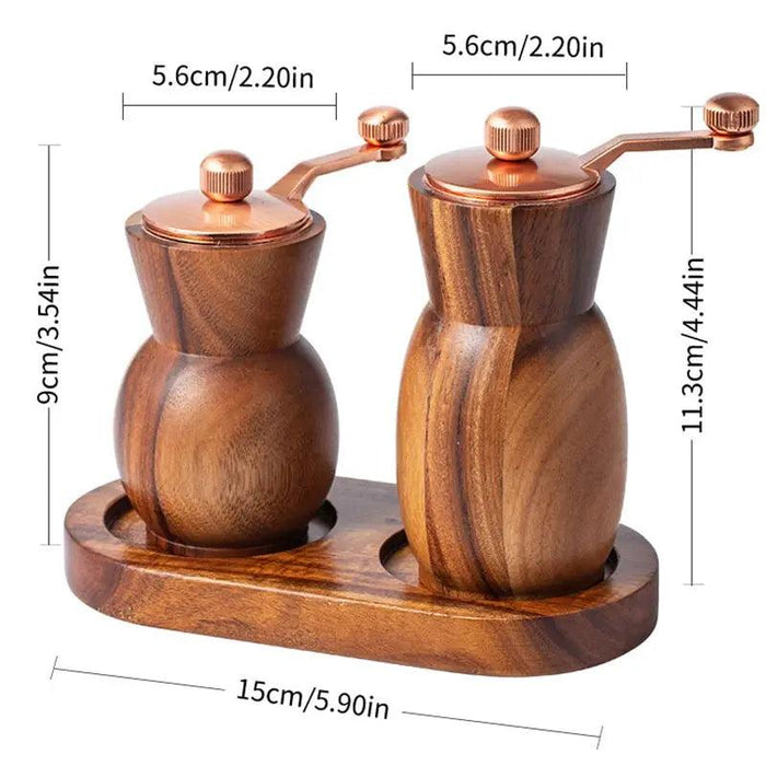 Handcrafted Acacia Wood Adjustable Salt and Pepper Mill Set - Elegant Kitchen Essential for Seasoning and BBQ