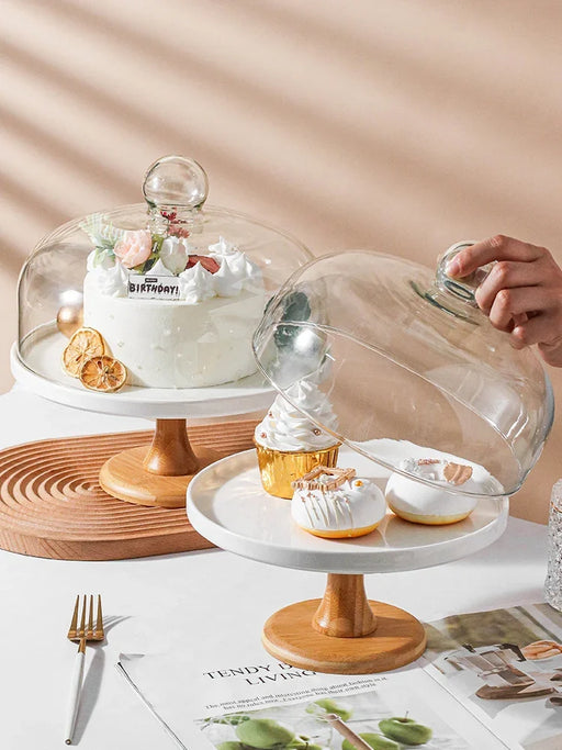 Nordic Wooden Dessert Stand with Elevated Fruit Plate - Elegant Cake Display for Chic Serving