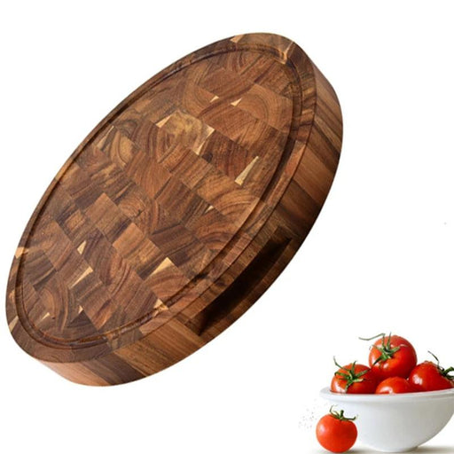 Elegant Acacia Wood Round Butcher Block Cutting Board – Ideal for Chopping, Meat Preparation, and Charcuterie Display