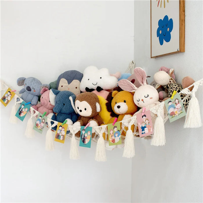 Bohemian Stuffed Animal Hanging Storage Hammock - Wall Mounted Toy Organizer