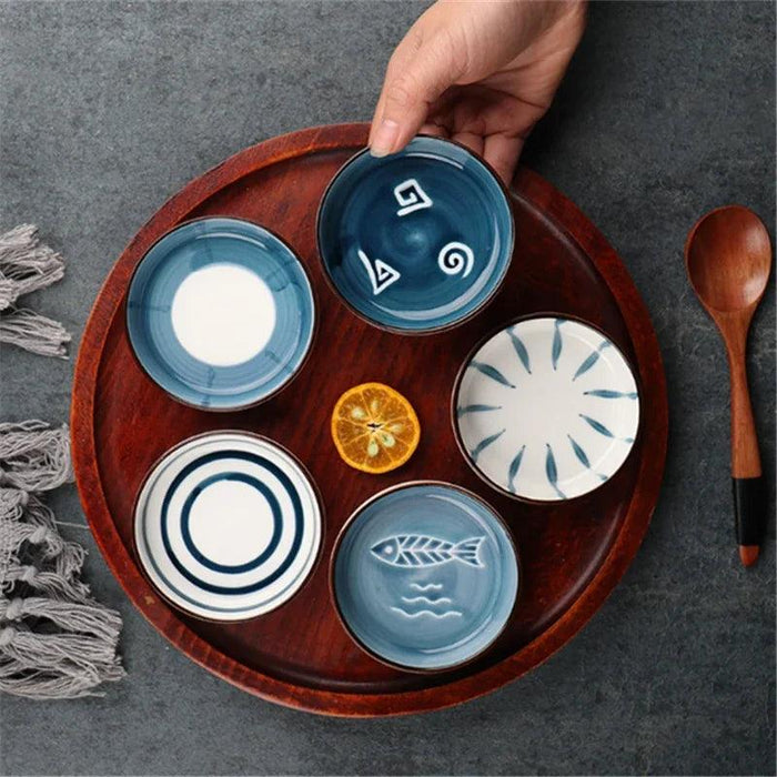 Chic Ceramic Soy Sauce Dipping Dish Set with Multi-Purpose Serving Tray