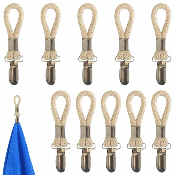 Cotton Braided Towel Holder Set with Sturdy Metal Clips - Elegant Space-Saving Solution for Home and Kitchen