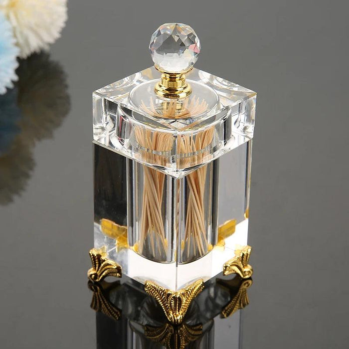 Elegant Amber Crystal Jar for Toothpicks and Cotton Swabs with Lid