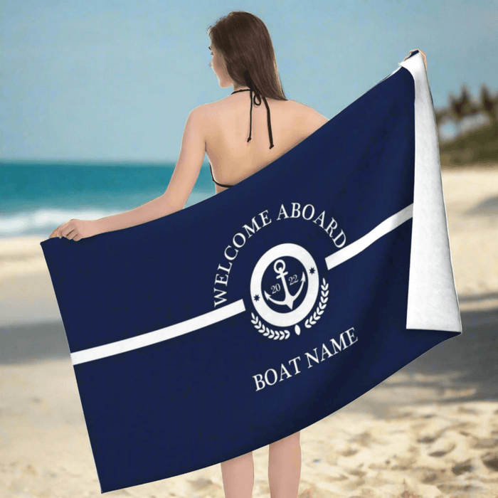 Stylish Customizable Dark Blue Nautical Microfiber Towel Set - Luxury Redefined for Every Occasion