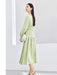 Elegant Light Green Puff Sleeve Midi Dress - Spring Pullover Round Neck for Women 2024