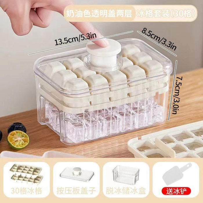 30-Grid Push-Button Ice Cube Tray - BPA-Free Lidded Mold for Quick Ice Release