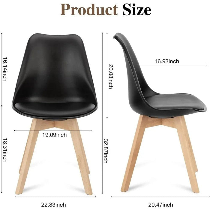 Set of 4 Modern Black PU Leather Dining Chairs with Stylish Beech Wood Legs - Ergonomic Comfort and Versatile Design