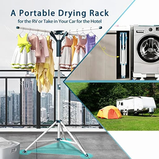 Folding Tripod Clothes Drying Rack with Windproof Clips and Adjustable Height
