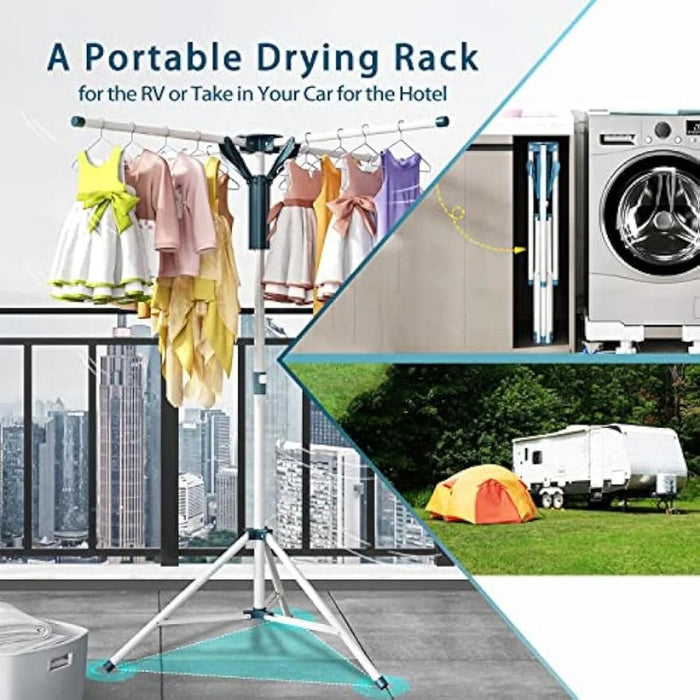 Adjustable Height Portable Tripod Clothes Drying Rack with Windproof Clips