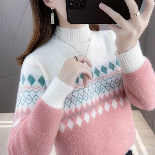 Winter Chic Korean Style Mink Velvet Cashmere Sweater - Stylish Pullover for Women