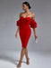 Radiant Ruby Off-Shoulder Ruffle Bodycon Dress - Chic Summer 2023 Fashion