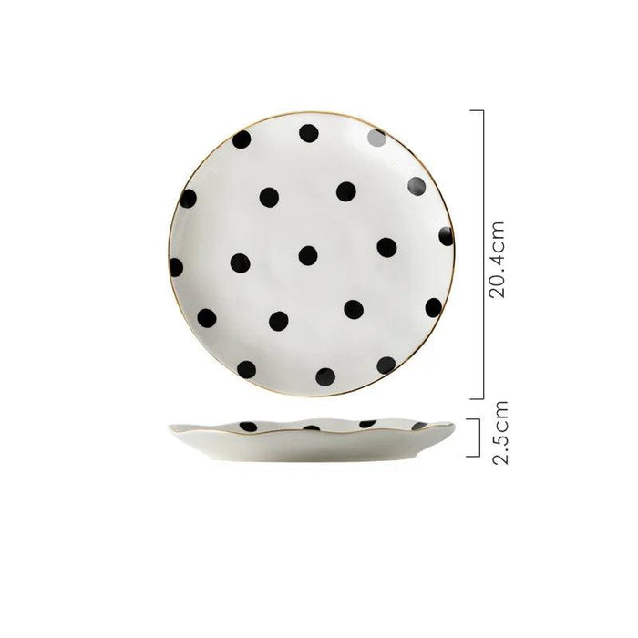 Elegant Gold-Trimmed Polka Dot Ceramic Dining Set for Sophisticated Entertaining
