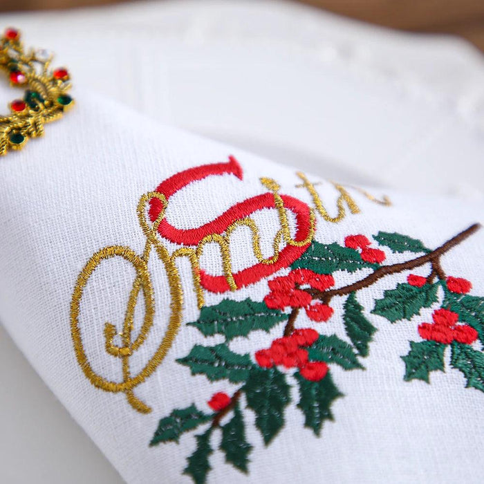 Custom Embroidered Festive Monogram Christmas Table Linen Collection