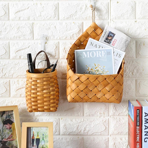 Woven Bamboo Wall Baskets for Elegant Plant and Flower Arrangement