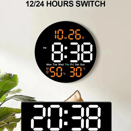 Vibrant Remote-Controlled LED Wall Calendar Clock with Temperature & Dual Alarm - 10 Inch Home Decor