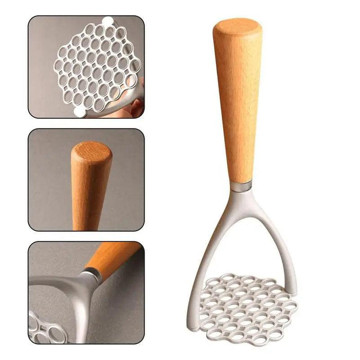 Elegant Aluminum Alloy Potato Masher with Oak Wood Handle