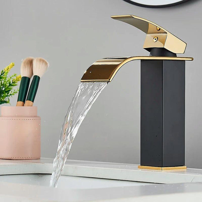 Modern Black Waterfall Faucet with Chrome Accents for Stylish Bathrooms