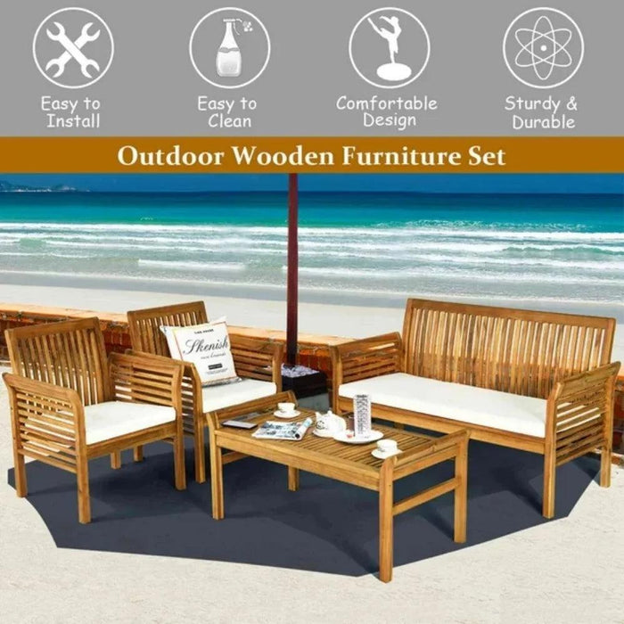 Chic 4-Piece Acacia Wood Patio Lounge Set with Cushions and Coffee Table for Outdoor Relaxation